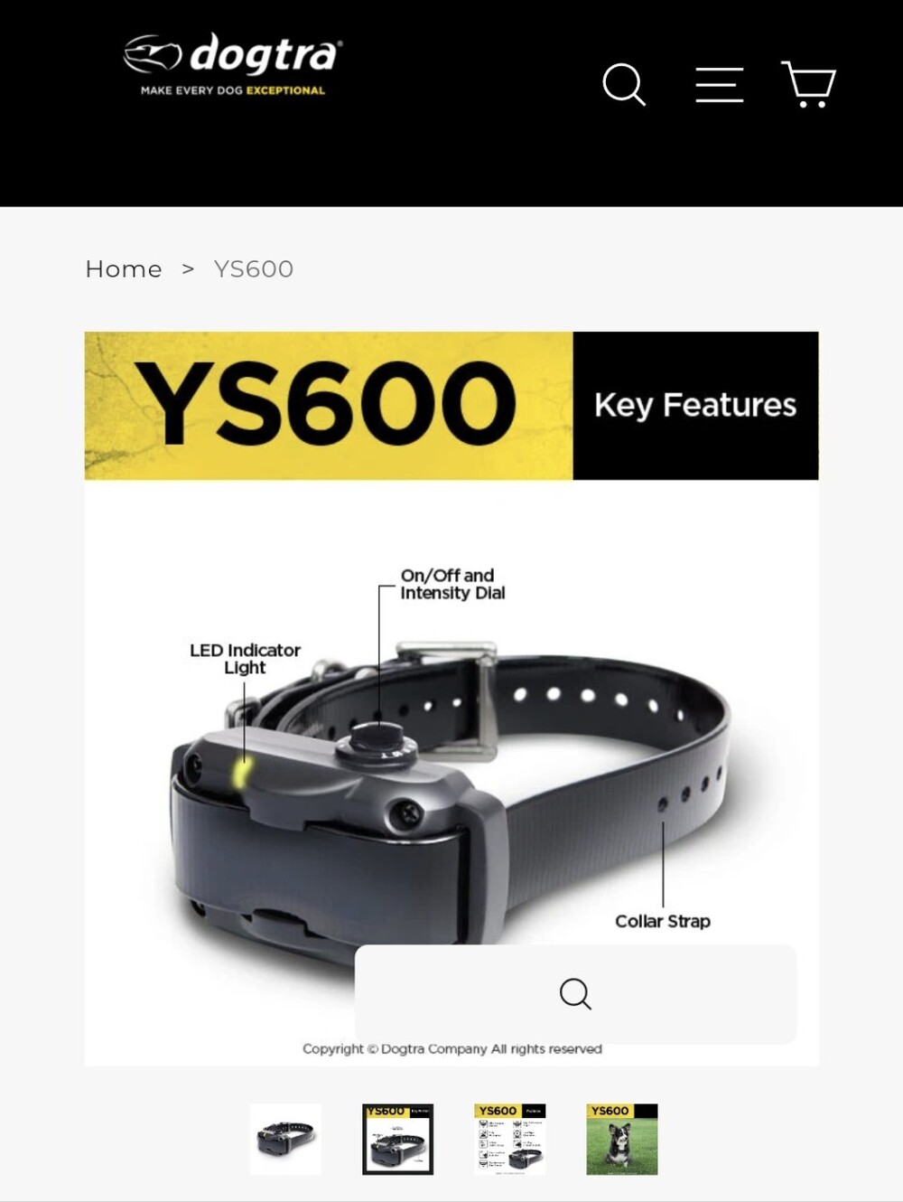 YS600 Black Rechargeable Dog Training Collar
